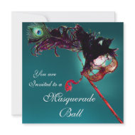 MARDI GRAS MASQUERADE BALL blue pink fuchsia invitation