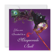 MARDI GRAS MASQUERADE BALL purple pink fuchsia invitation