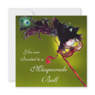 MARDI GRAS MASQUERADE BALL yellow invitation