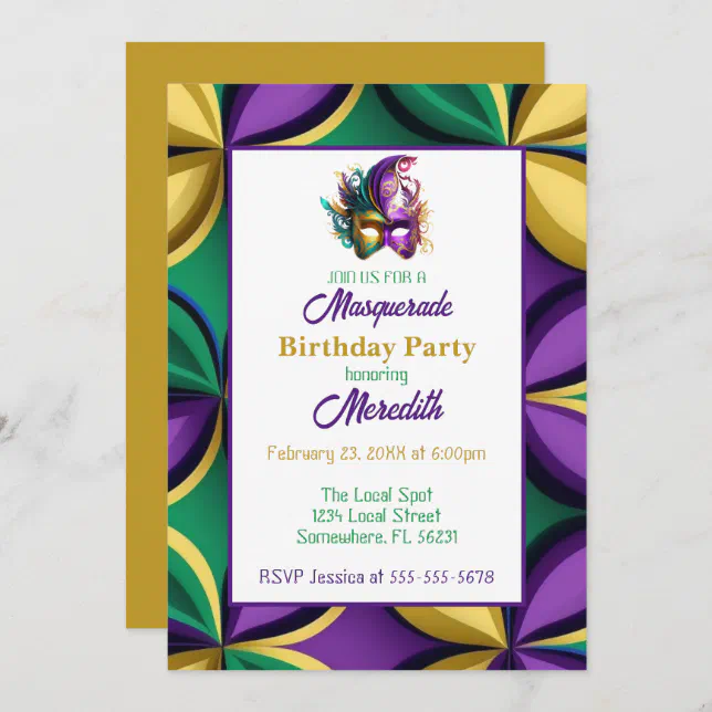 Mardi Gras Masquerade Birthday Party Invitation Zazzle