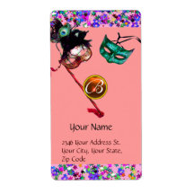 MARDI GRAS MASQUERADE Confetti gem monogram Personalized Shipping Labels