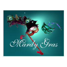 MARDI GRAS MASQUERADE gem blue Post Cards