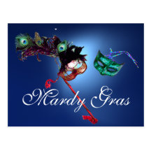 MARDI GRAS MASQUERADE gem blue Post Cards