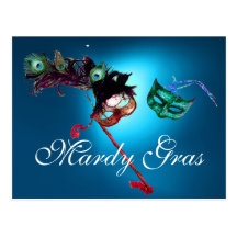 MARDI GRAS MASQUERADE gem blue Post Cards