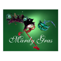 MARDI GRAS MASQUERADE gem green Post Card