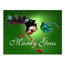 MARDI GRAS MASQUERADE gem green Post Cards