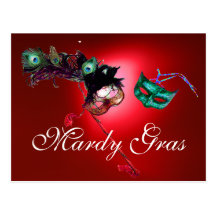 MARDI GRAS MASQUERADE gem red Post Cards