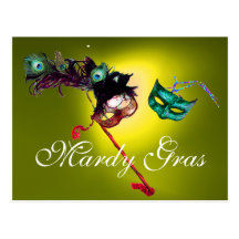 MARDI GRAS MASQUERADE gem yellow Post Cards