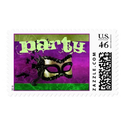 Mardi gras party design with purple and green postage by perfectpostage