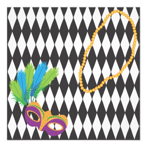 Mardi Gras  Party Invitation with Masks and Beads