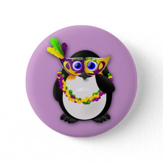 Mardi Gras Penguin button