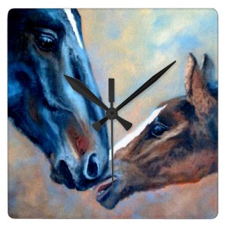 Mare and Foal Fine Art Wall Clock