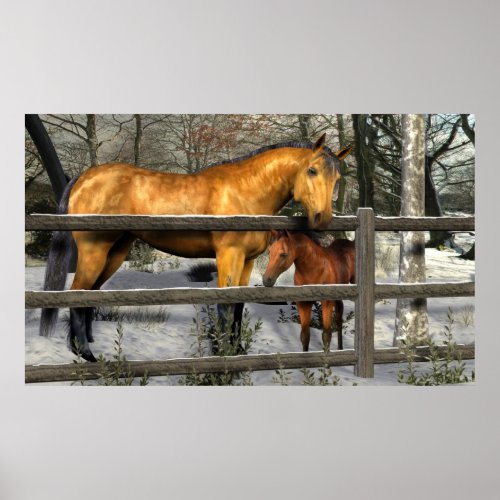 Mare and Foal in Winter Poster