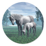 Mare and Foal Round Stickers