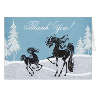 Mare and Foal Winter Horse Thank You Card