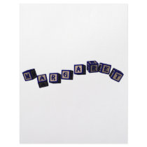 Margaret toy blocks in blue custom letterhead