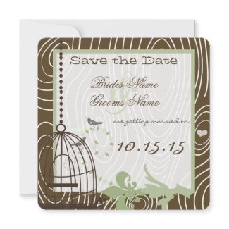 Margarita Green Wood Grain Bird Cage Save the Date invitation