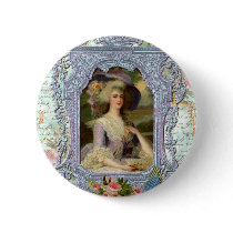 Marie Antoinette and Bluebird Art Print Pinback Buttons