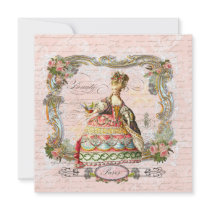 Marie Antoinette French Script and Pink Roses Custom Invites