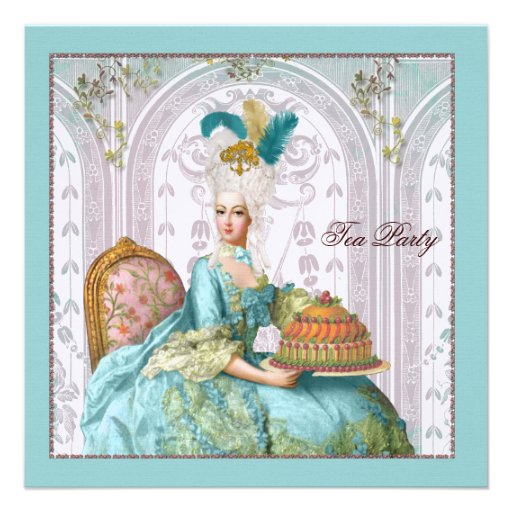 Marie Antoinette in Aqua with Cake Personalized Announcement