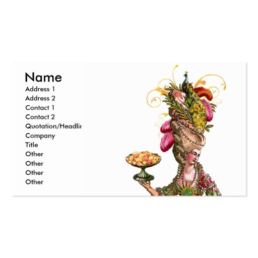 Marie Antoinette & Peacock Pastry Business Cards