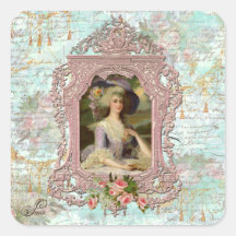 Marie Antonieta en marco rosado Pegatinas Cuadradases Personalizadas