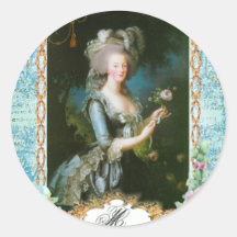 Marie Antonieta y rosas rosados Pegatina Redonda