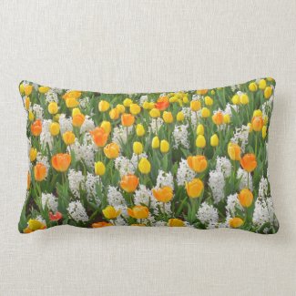 "MARIGOLD & YELLOW TULIPS WITH WHITE HYACINTHS" THROW PILLOW