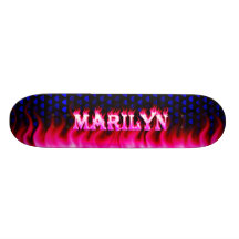Marilyn skateboard pink fire and flames design