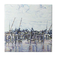 Marina Solarized Invert Boat Photograph Ceramic Tile