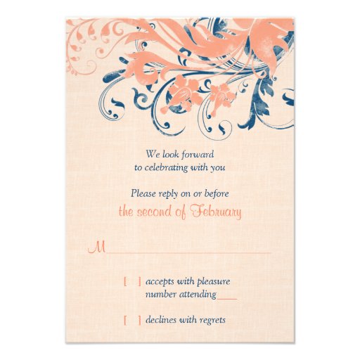 Marine Blue Coral Floral Wedding Reply Card