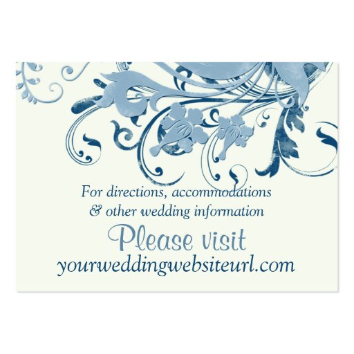 Marine Blue Ivory Floral Wedding Website Insert Business Card Templates (front side)