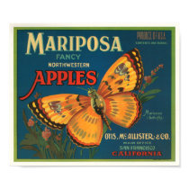 Mariposa Brand Apples Vintage Crate Label - Butter Poster