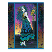 mariposa, butterfly, flower, fairy, sunset, rainbow, faery, faerie, fae, cute, fantasy, Cartão postal com design gráfico personalizado