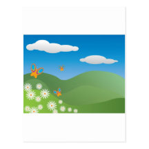 Mariposas y paisaje de las margaritas postales