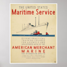Maritime Service - Large Ship with Tugboats - WPA Print