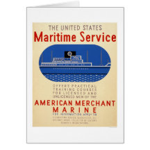 Maritime Service - Side View of Ship - WPA Greeting Card