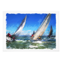 Marker Sketch of Turning Yachts in Rough Seas Invites