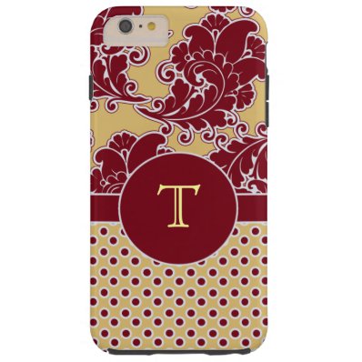 Maroon and Gold Damask Monogram Tough iPhone 6 Plus Case