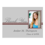 Maroon and Grey Graduation Thank You postcards