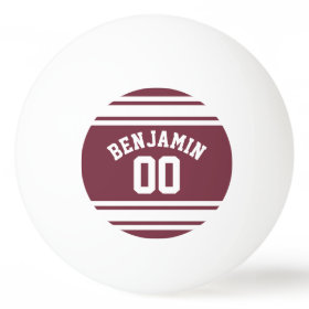 Maroon and White Jersey Stripes Custom Name Number Ping Pong Ball