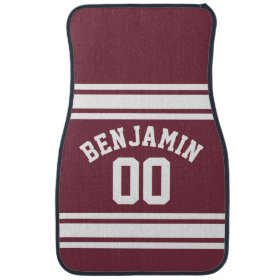 Maroon and White Jersey Stripes Custom Name Number Floor Mat