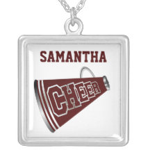 Maroon and White Megaphone Cheerleader Necklace