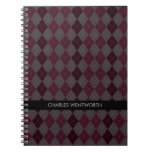 Maroon Argyle Pattern Personalized Notebook