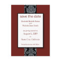 Maroon Baroque Damask Save the Date Postcard
