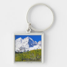 Maroon Bells with autumn aspen forest. Keychains
