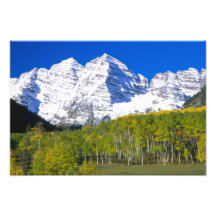 Maroon Bells with autumn aspen forest. Photographic Print