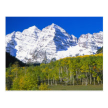 Maroon Bells with autumn aspen forest. Post Card