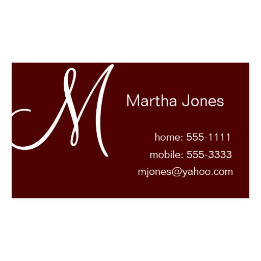 Maroon Business Cards with Monogram (#BUS 031)