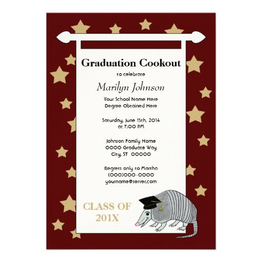 Maroon Cute Armadillo Stars Graduation Party Announcement
